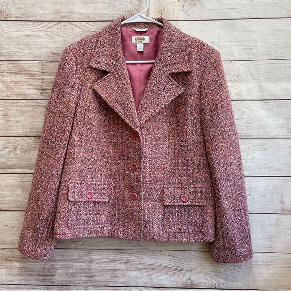 VINTAGE TALBOTS WOOL BLEND BLAZER IN PINK TEXTURED TWEED - Picture 1 of 6